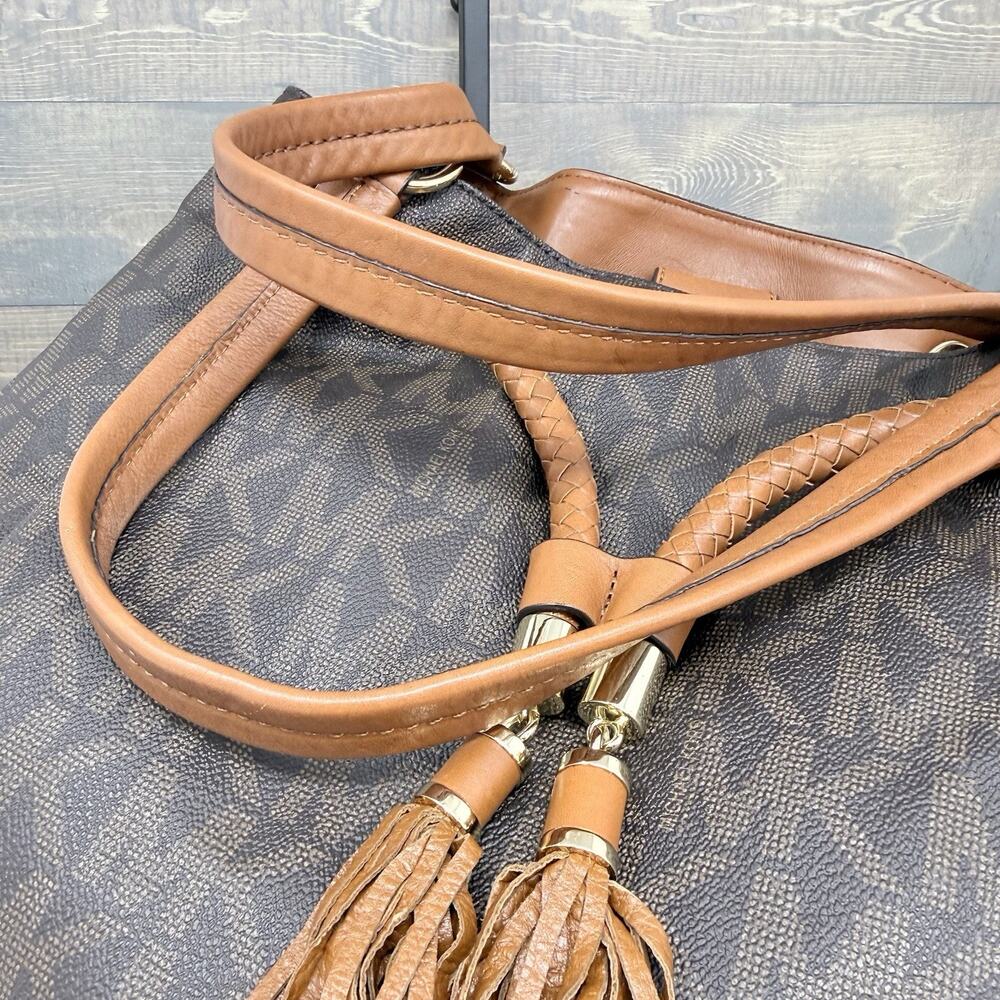 Michael Kors Brown Jet Set Marina Large Gathered Logo Tote Purse Shoulder Bag - Picture 6 of 13